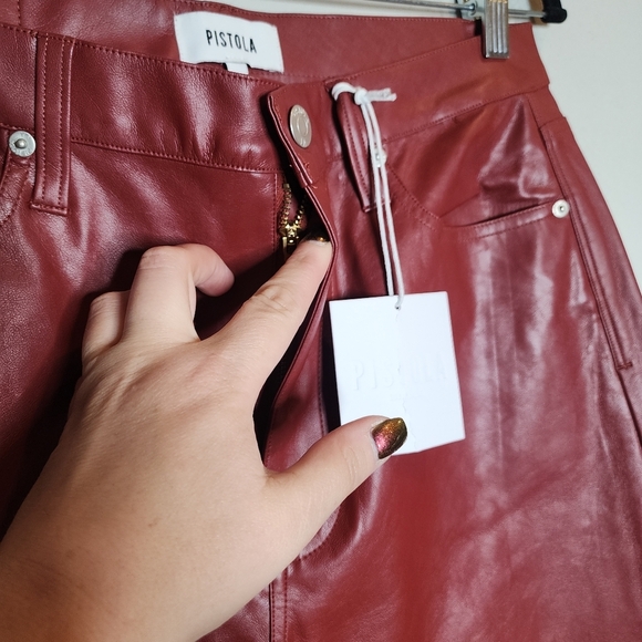 NWT Pistola Red Faux Leather Cassie High Rise Straight Pant Carmine Size 31 (12) - Picture 11 of 16